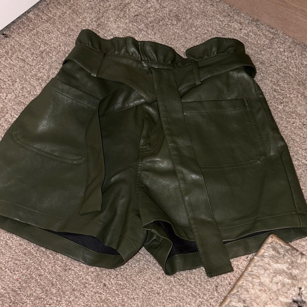 Francesca's Collections Dark Green Tie-Front Shorts